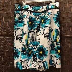 🛍 4 for $30👗 White & Black Skirt with Teal & Yellow Flowers